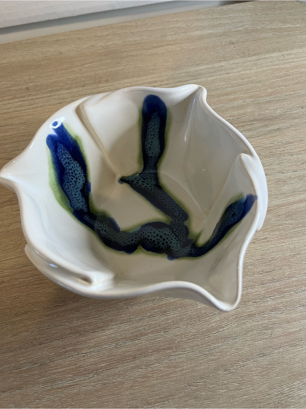 White Ceramic Accent Bowl with Blue and Green Glaze by Hilborn
